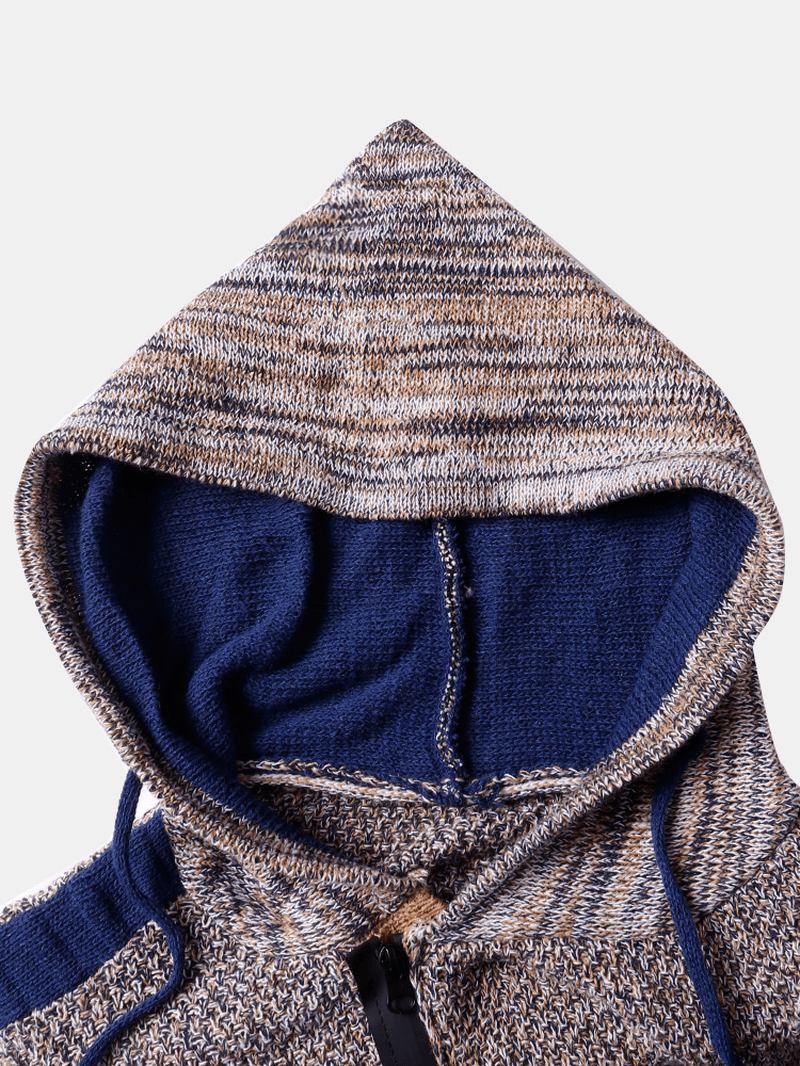 Män Letter Mönster Dragkedja Front Hood Sweaters Med Ficka