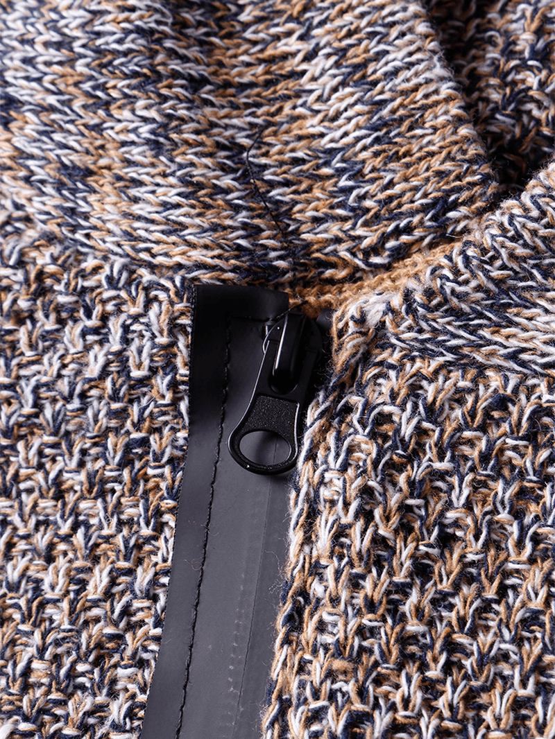 Män Letter Mönster Dragkedja Front Hood Sweaters Med Ficka