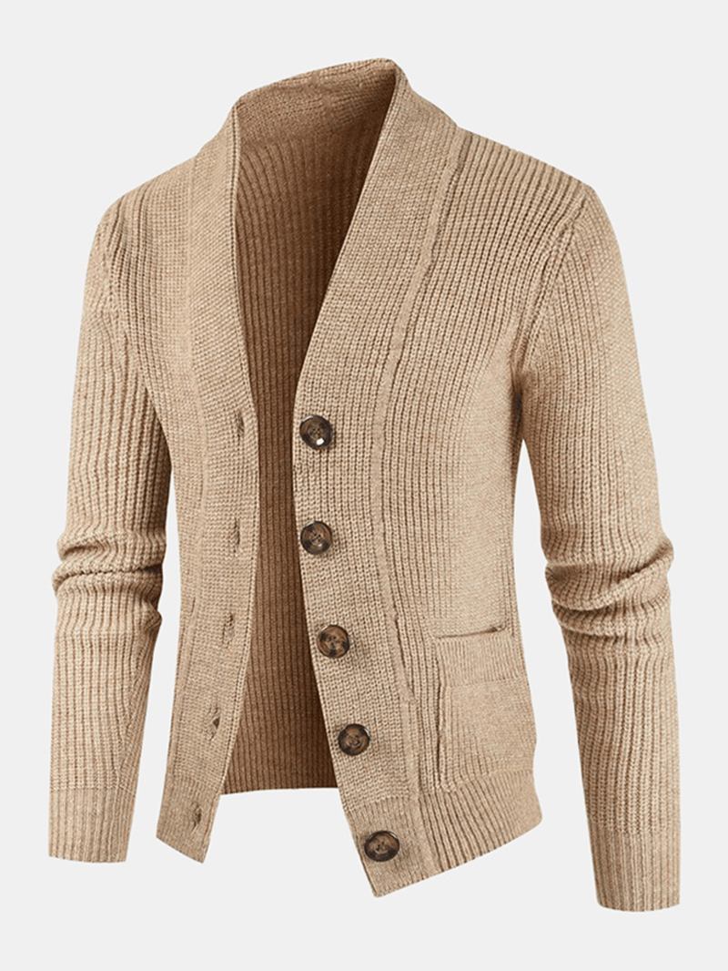 Män Plain Butt Front Tjocka Dubbla Fickor Bomull Raglan Sleeve Sweater Coat