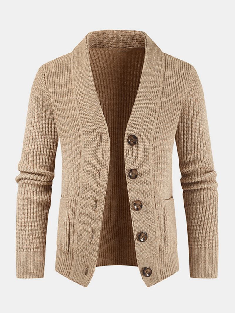 Män Plain Butt Front Tjocka Dubbla Fickor Bomull Raglan Sleeve Sweater Coat