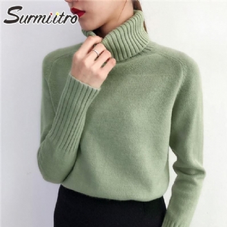 Surmiitro Stickad Tröja Dam 2023 Höst Vinter Koreansk Kashmir Turtleneck Långärmad Tröja Dam Jumper Stickat
