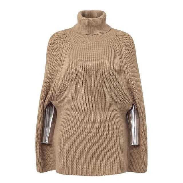 Turtleneck Oversize Stickade Tröjor Pullover 2018 Casual Lösa Hösttröjor Dam Svart Vintertröja Kvinnlig Poncho
