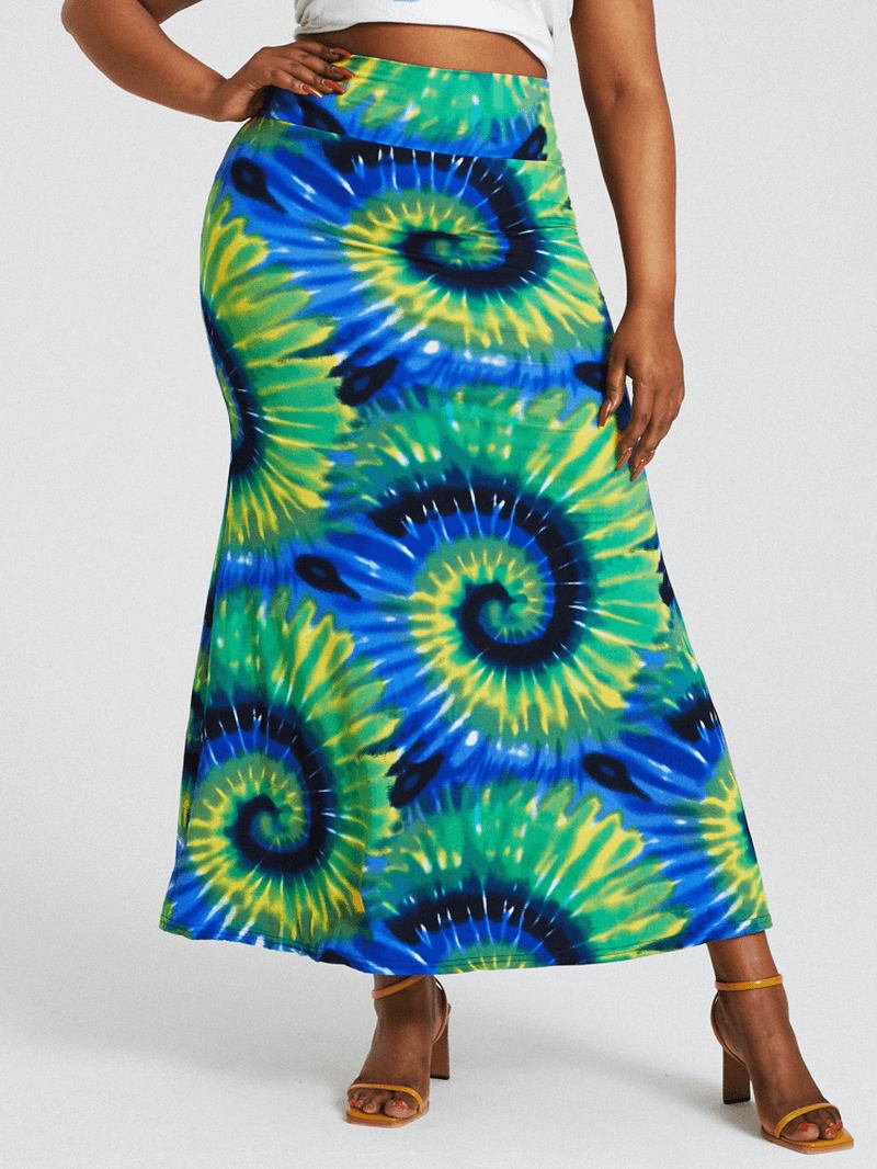 Bohemia Tie Dye Med Tryck Hög Midja Skinkor Bodycon Lång Kjol