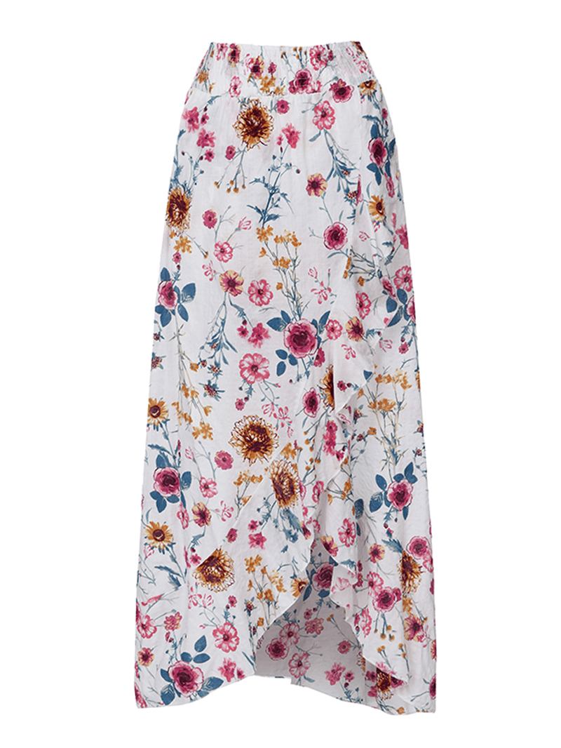 Bohemian Beach Floral Med Tryck Elastisk Midja Volang Hem Maxi Kjolar