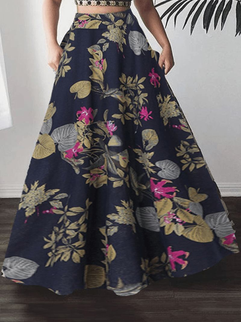 Kvinnor 100% Bomull Växt Blommigt Tryck Hög Midja Bohemia Maxi Kjolar