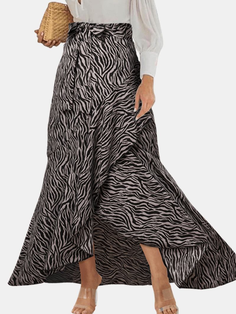 Kvinnor Zebra Med Tryck Asymmetrisk Volang Knutna Casual Hög Midja Kjolar