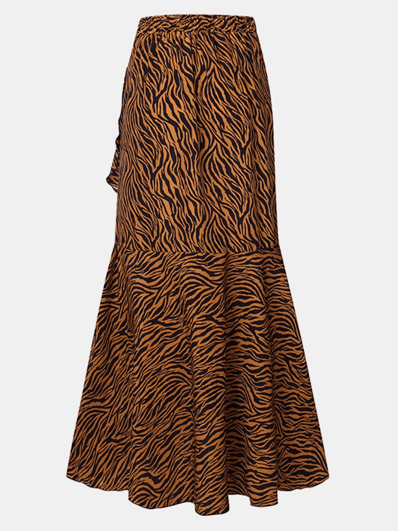 Kvinnor Zebra Med Tryck Asymmetrisk Volang Knutna Casual Hög Midja Kjolar