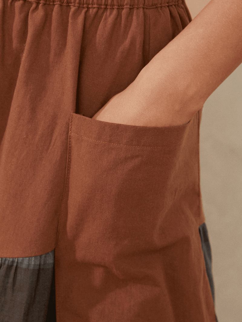 Plädtryck Patchwork Pocket Lång Casual Kjol