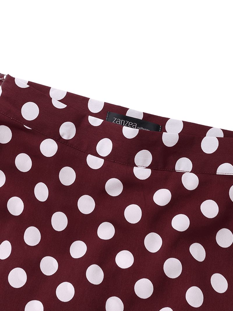 Polka Dot Med Tryck Hög Midja Dragkedja På Sidan Eleganta Lösa Maxikjolar