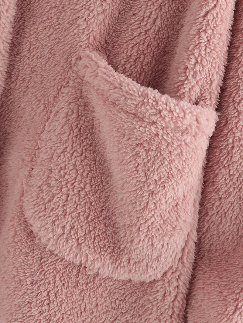 Casual Button Fleece Sidoknappsfickor Huvkappor För Kvinnor