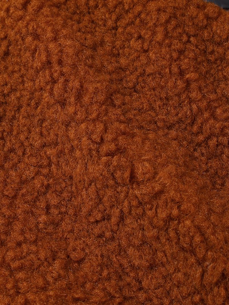 Dam Fleece Patchwork Stativ Krage Tjock Casual Varma Kappor