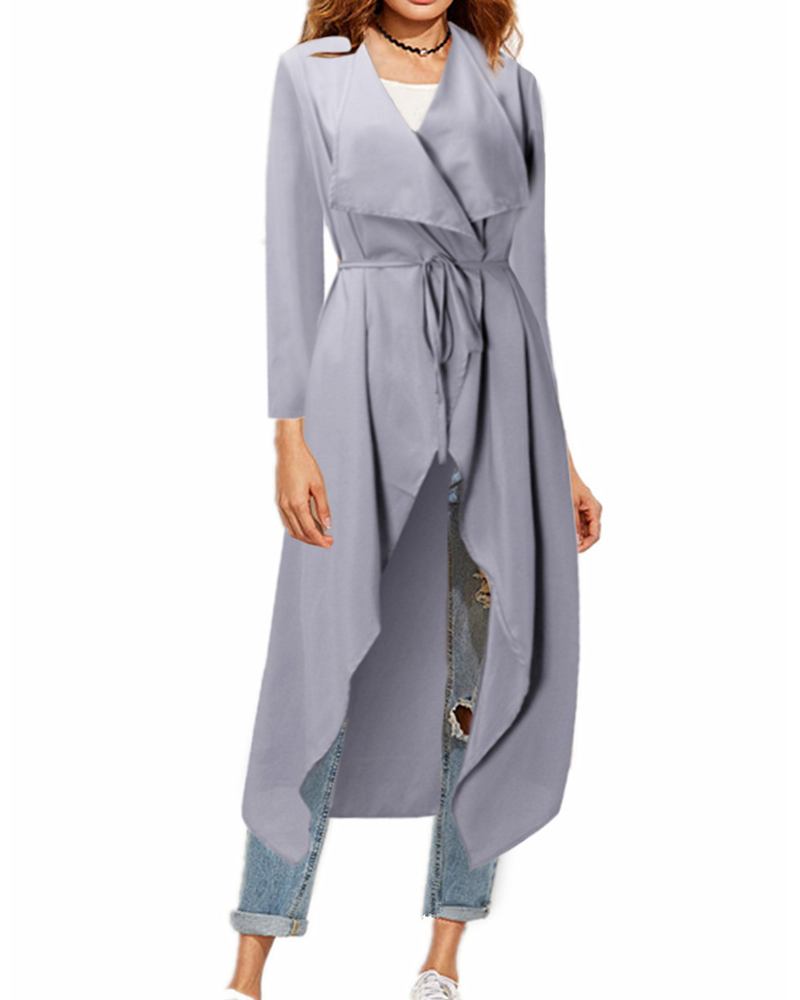 Dam Långärmad Waterfall Cardigan Långa Kappor Med Bälte