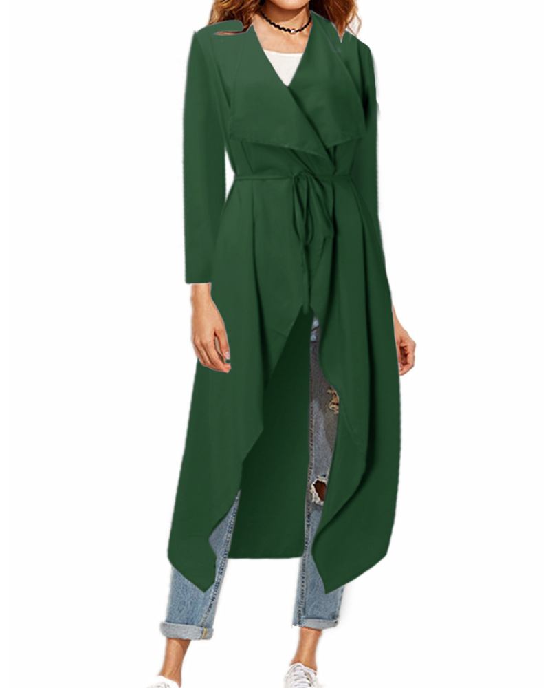 Dam Långärmad Waterfall Cardigan Långa Kappor Med Bälte