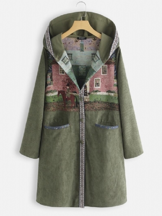 Etniskt Tryck Patchfickor Hooded Corduroy Kappor