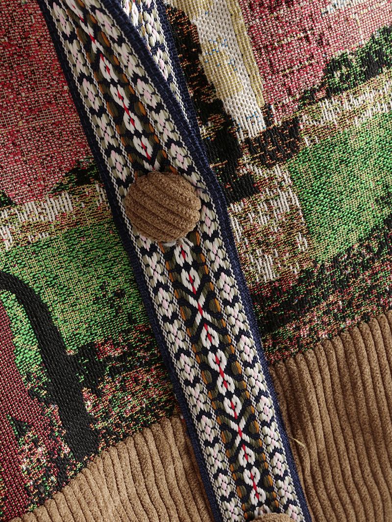 Etniskt Tryck Patchfickor Hooded Corduroy Kappor