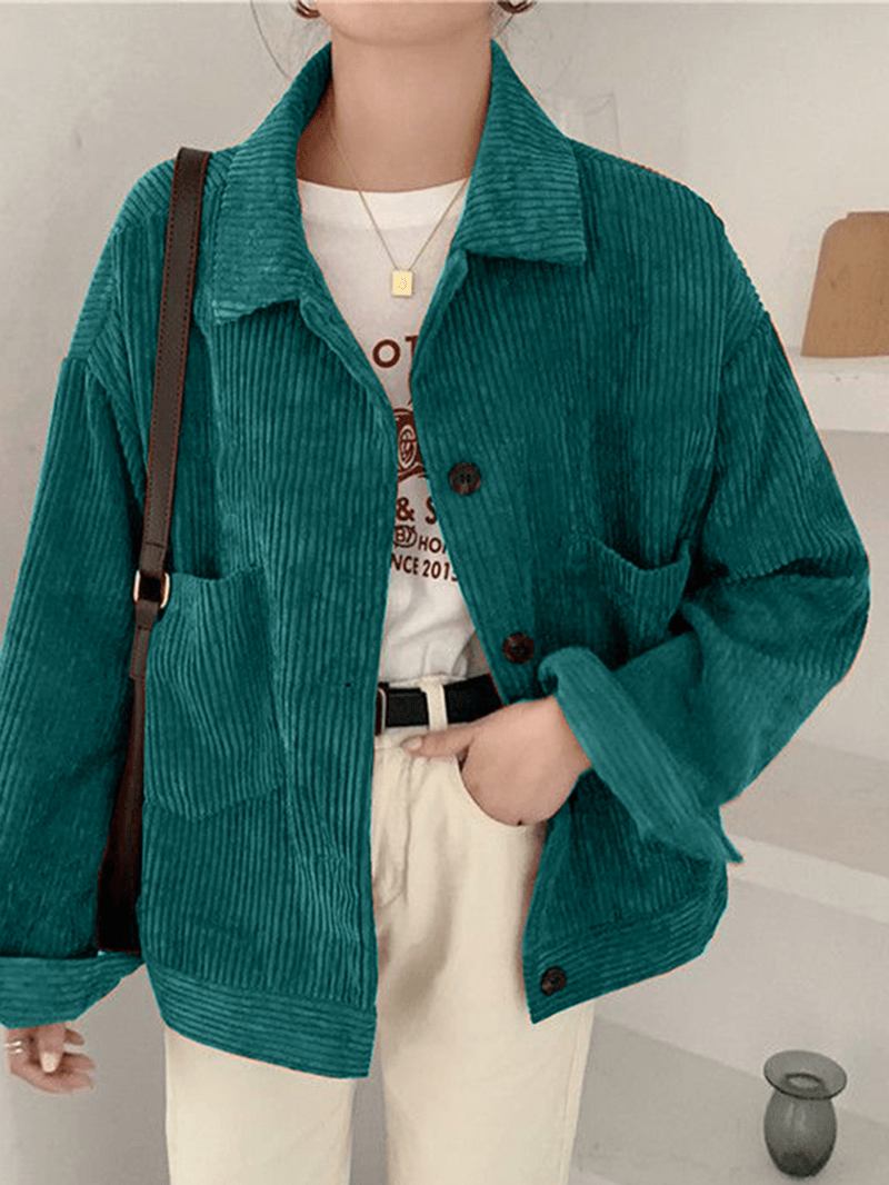Kvinnor Enfärgad Pocket Button Enfärgad Långärmad Casual Jackor