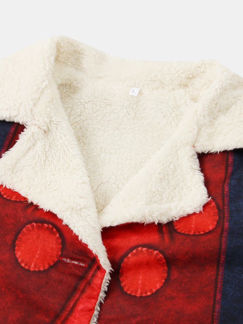 Kvinnor Etniskt Tryck Lapel Fleece Fodrad Tjock Casual Coat