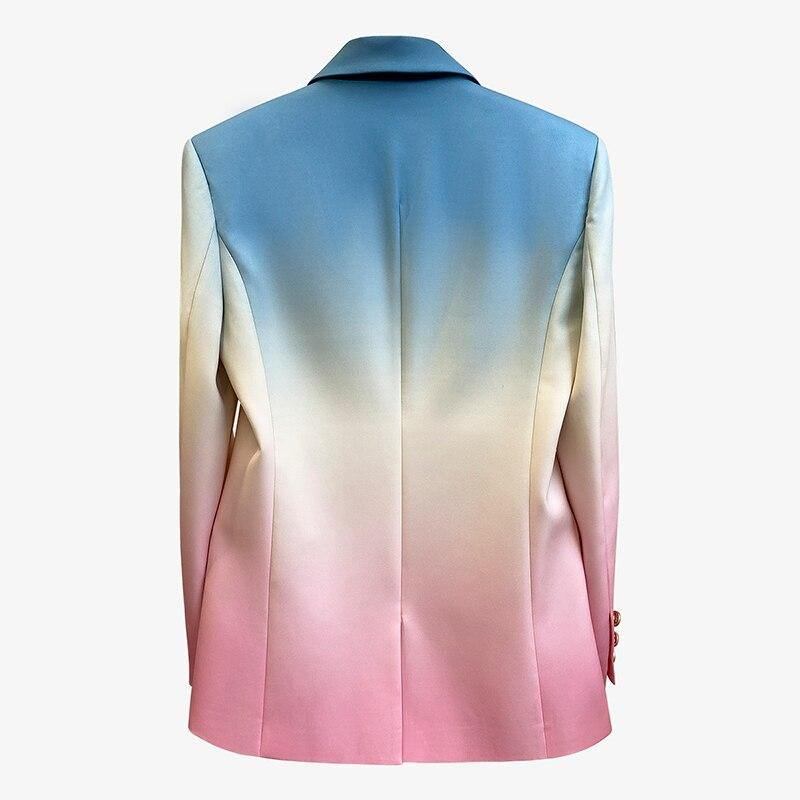 Kvinnor Färgrik Gradual Färg Blazer Ny Lapel Långärmad Loose Fit Jacka Mode Tide Vår Höst 2023 1z587