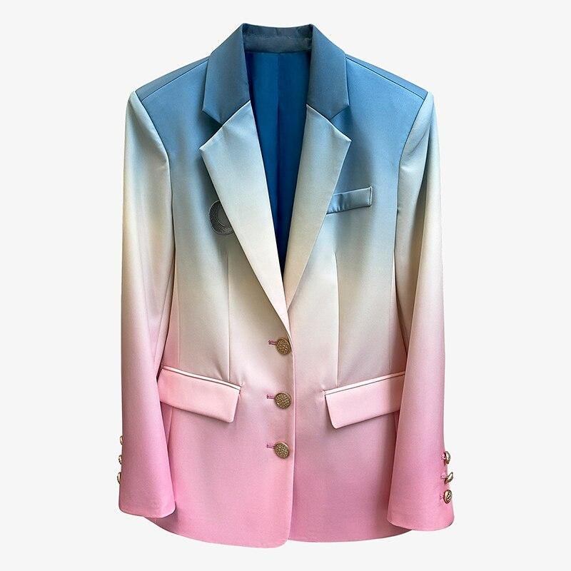 Kvinnor Färgrik Gradual Färg Blazer Ny Lapel Långärmad Loose Fit Jacka Mode Tide Vår Höst 2023 1z587