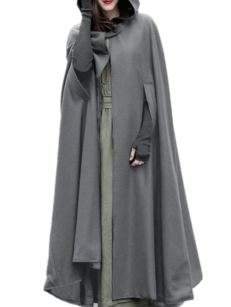 Kvinnor Hooded Style Ankel Längd Ull Lång Mantel Lösa Ärmlösa Kappor
