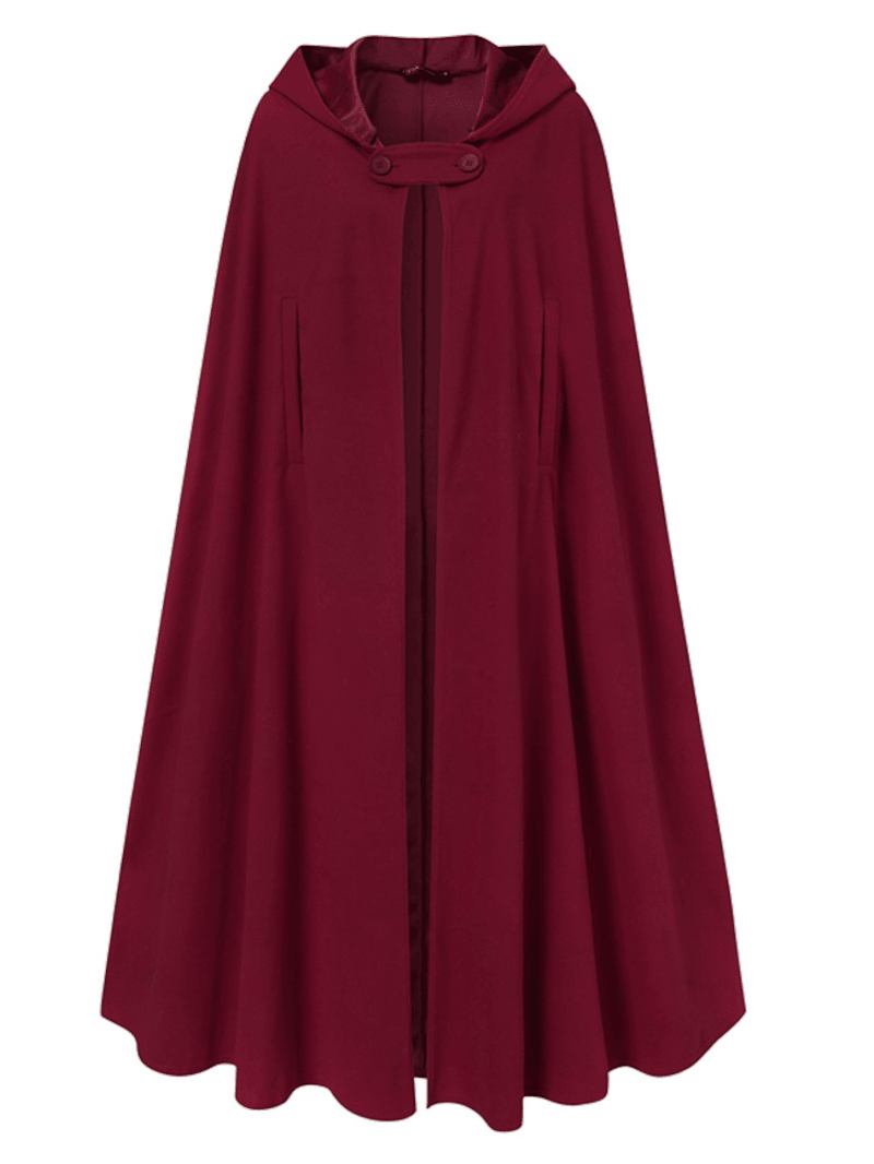 Kvinnor Hooded Style Ankel Längd Ull Lång Mantel Lösa Ärmlösa Kappor
