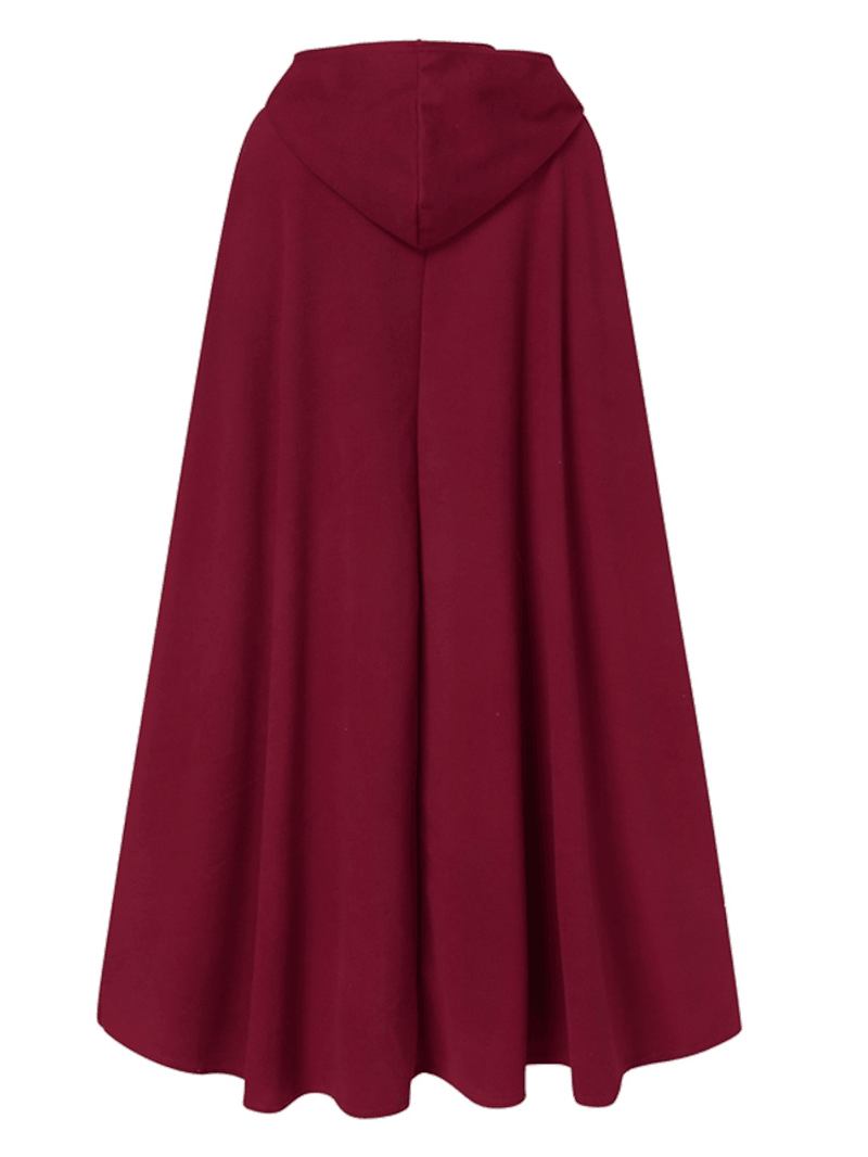 Kvinnor Hooded Style Ankel Längd Ull Lång Mantel Lösa Ärmlösa Kappor
