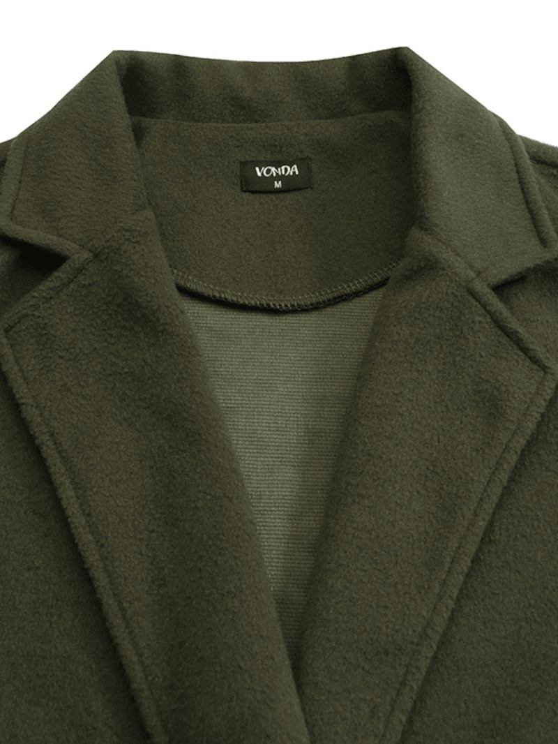 Kvinnor Ren Färg Lapel Långärmad Longline Button Casual Snygg Kappa