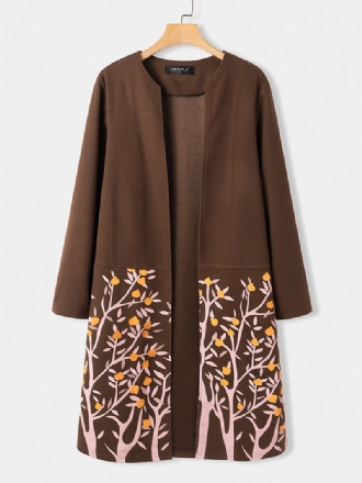 Kvinnor Vintage Blommönster Med Öppen Front Cardigans Långärmade Medellånga Kappor