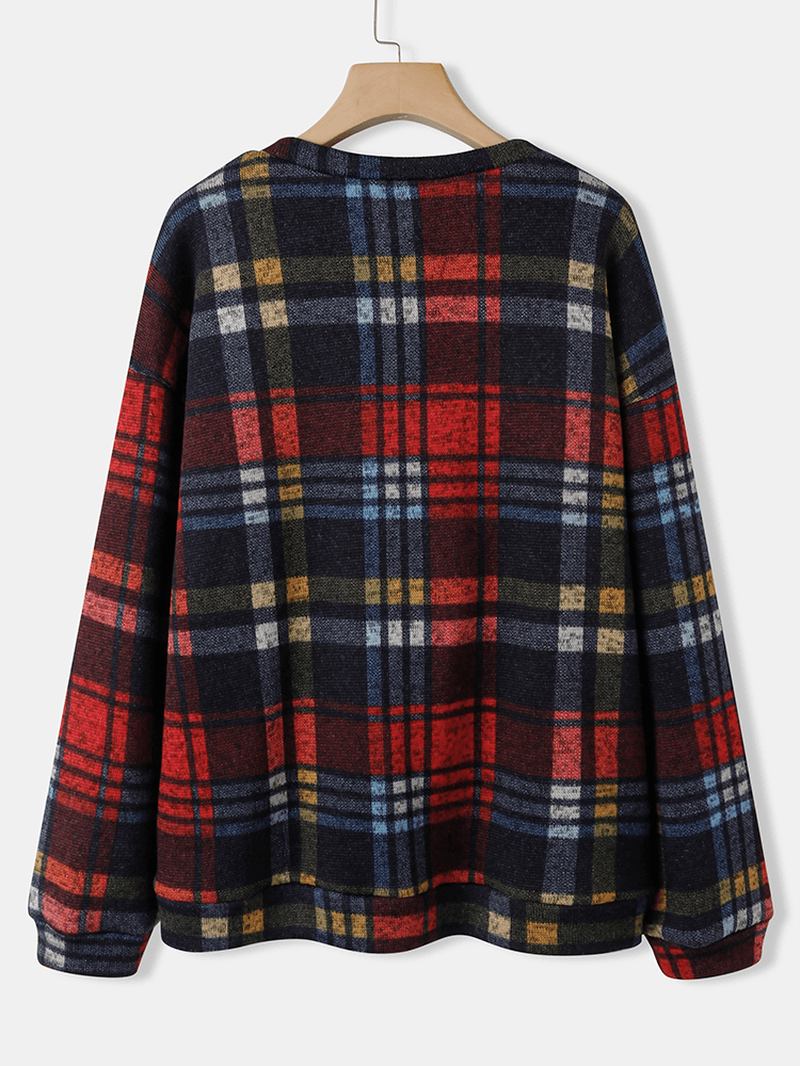 Kvinnor Vintage Pläd Knapp Upp Casual Långärmade Kappor