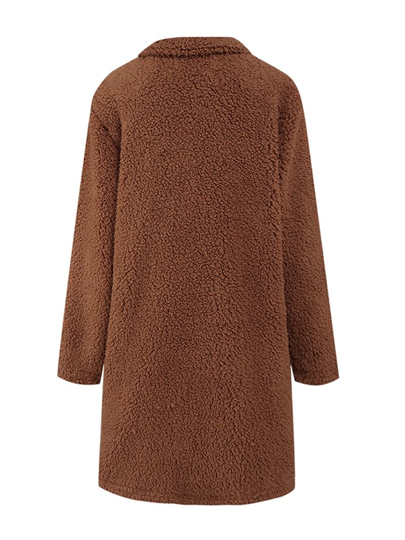 Kvinnor Vinter Tjock Fleece Lapel Mellanlängd Enfärgad Varm Casual Coat