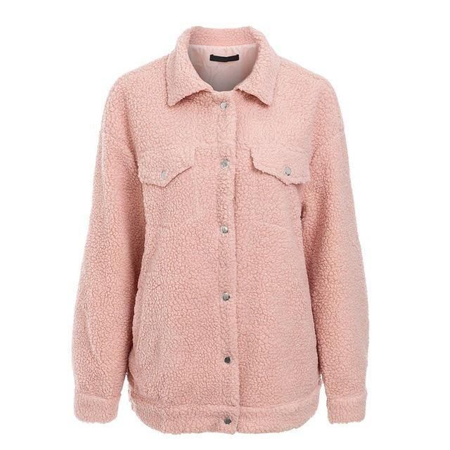 Lammull Vinter Dam Päls Varm Trendig Lurvig Rosa Kvinnlig Kappa Jacka Fick Kort Fuskpäls Ytterkläder 2018