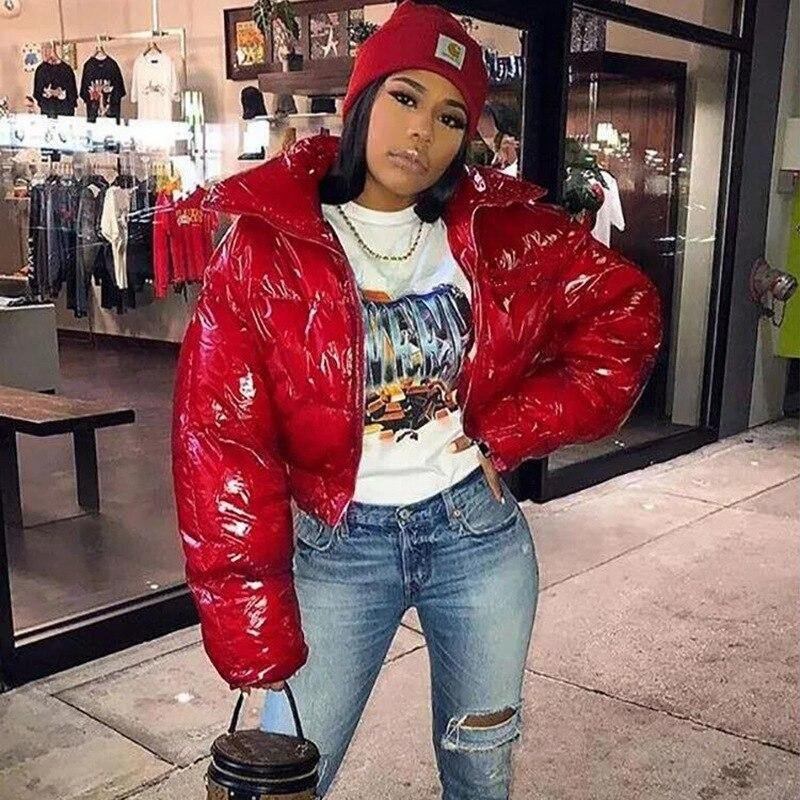 Långärmad Zip Up Solid Fyrkantig Krage Baggy Parkas Höst Vinter Kvinnor Mode Casual Streetwear Outfits
