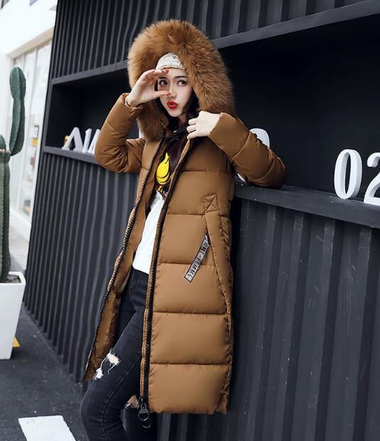 Ny Vinterjacka Dam Stor Pälskrage Vadderad Bomull Varmjacka Vinterjacka Dam Parka Casacos De Inverno Feminino