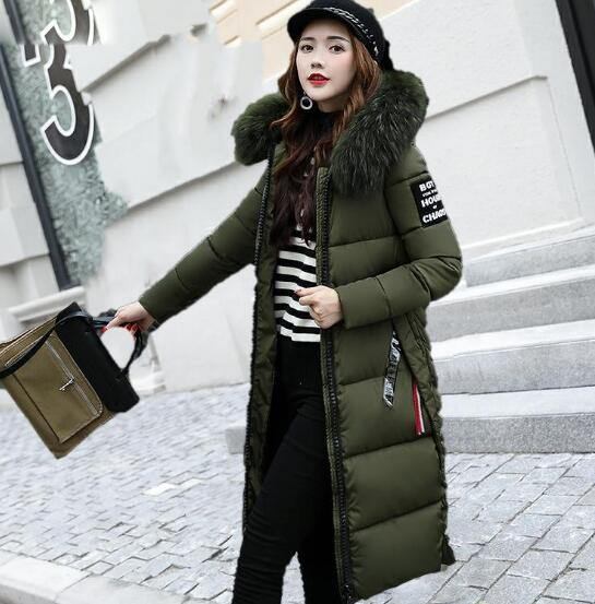 Ny Vinterjacka Dam Stor Pälskrage Vadderad Bomull Varmjacka Vinterjacka Dam Parka Casacos De Inverno Feminino