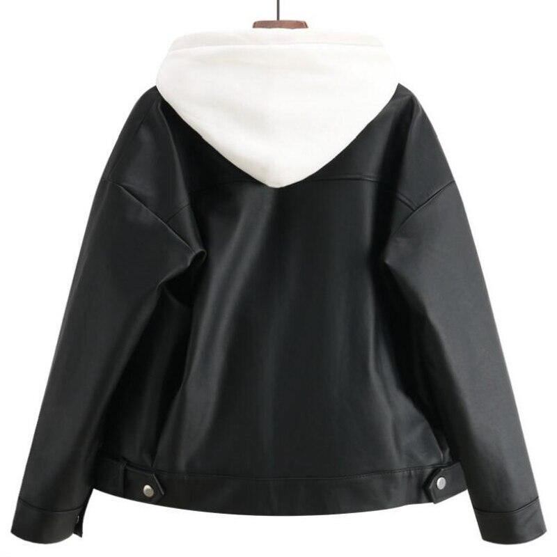 Nyankomst Kvinnor Höst Vinter Skinnjacka Oversized Pojkvän Koreansk Stil Kvinnlig Faux Coat Ytterkläder Svart
