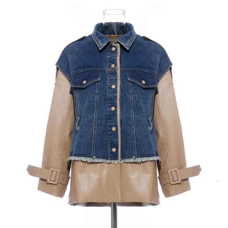 Patchwork Hit Färg Denim Coats