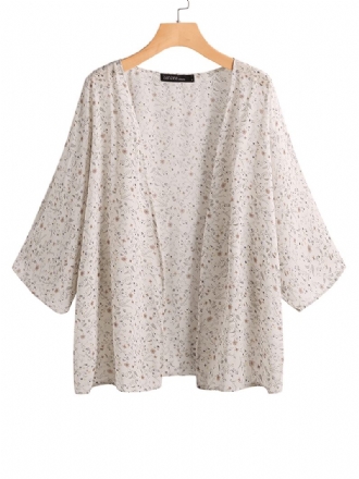 S-5xl Kvinnor 3/4 Ärm Skjorta Toppar Öppen Front Cardigans