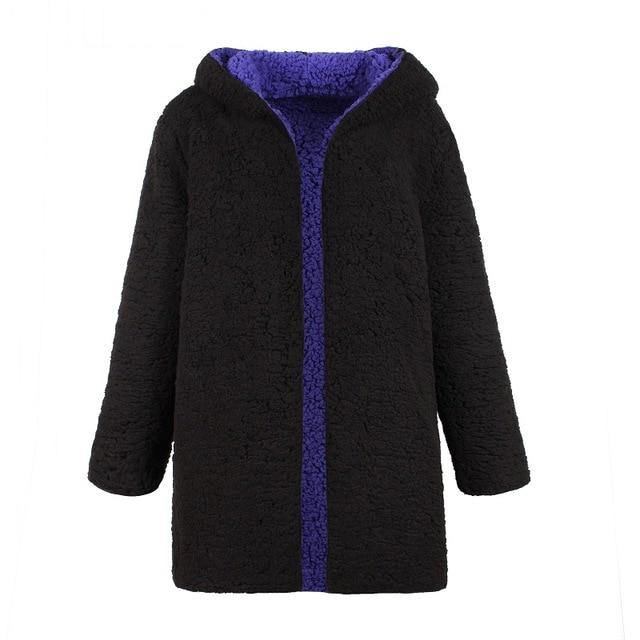 Teddyjacka Med Huva Rosa Pälsrock Dam Plus Size Lammull Lång Vinterkappa Hårig Fuskpälsjacka Kvinnlig Överrock