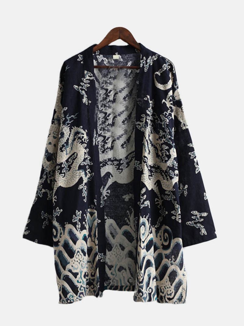 Casual Nationella Kimono-koftor I Linne För Män