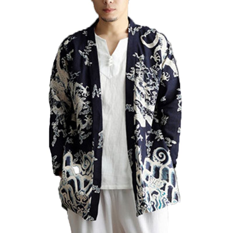 Casual Nationella Kimono-koftor I Linne För Män