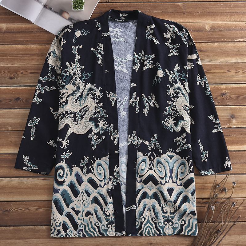 Casual Nationella Kimono-koftor I Linne För Män