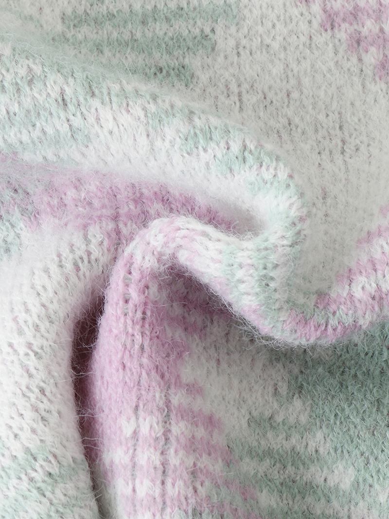 Dam Rutig V-ringad Stickad Elastisk Manschett Färg Block Cardigan
