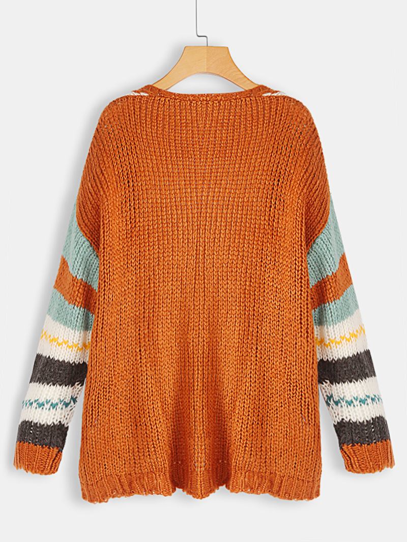 Damer Casual Randiga Färg-block Tröja Cardigans