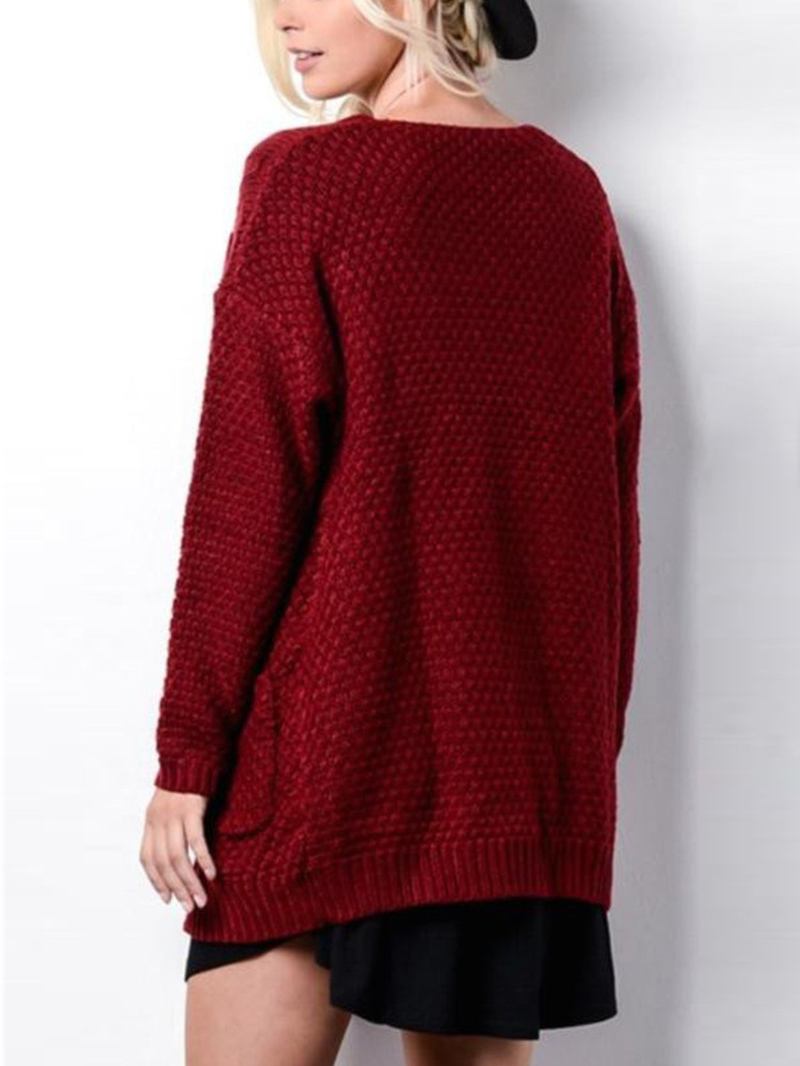 Damstickade Enfärgade Twisted Cardigans Med Lös Ficka