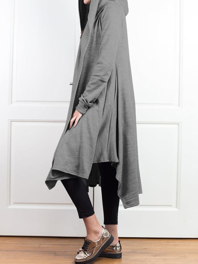 Enfärgad Öppen Front Oregelbunden Fåll Hooded Cardigans