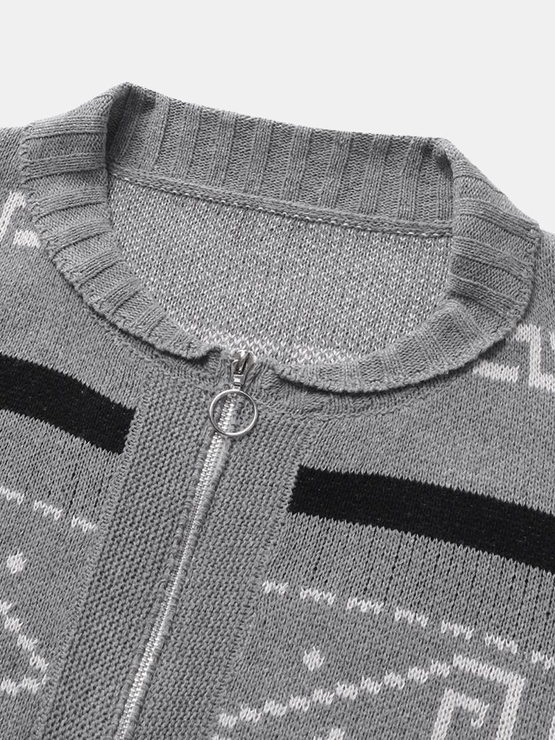 Etniskt Tryck För Män Med Dragkedja Stickad Casual Slim Fit Långärmad Cardigan Tröja