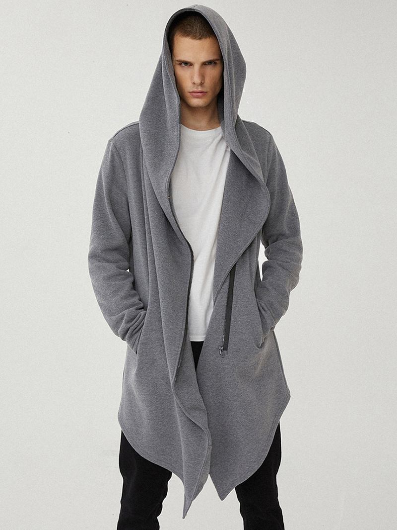 Herr Hooded Zipper Pocket Symmetry Hem Mörkgrå Cardigans