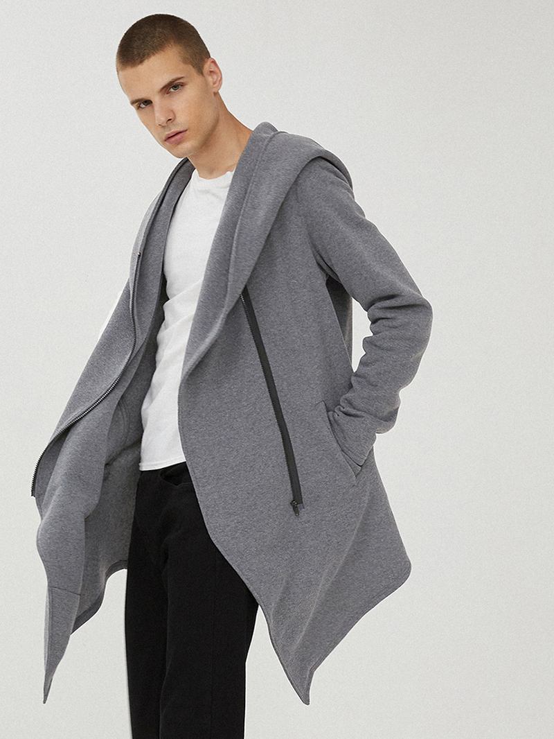 Herr Hooded Zipper Pocket Symmetry Hem Mörkgrå Cardigans