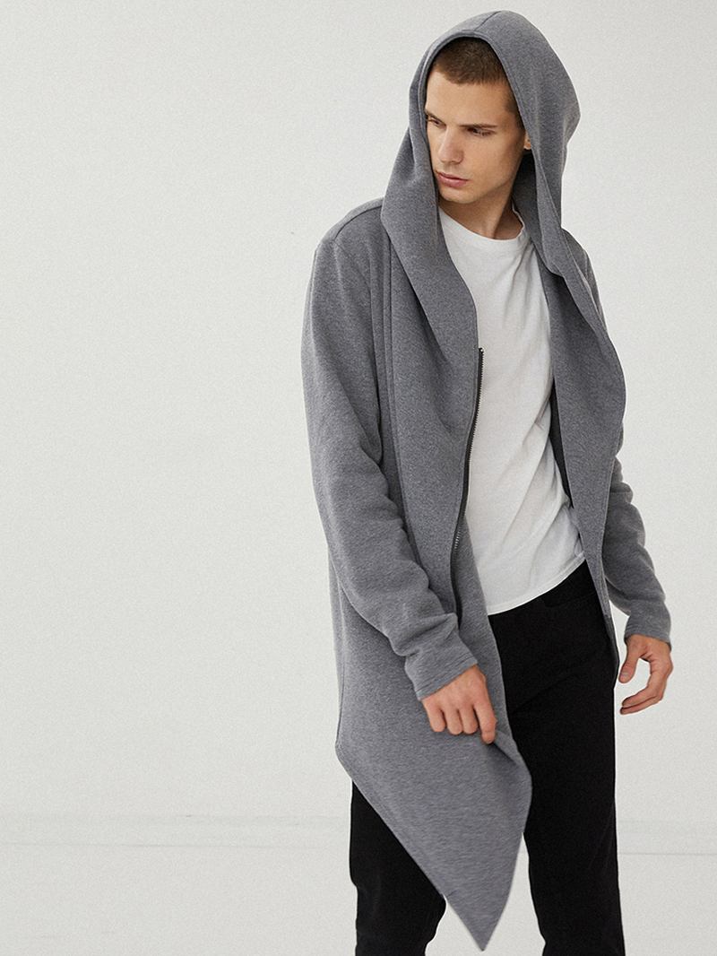 Herr Hooded Zipper Pocket Symmetry Hem Mörkgrå Cardigans