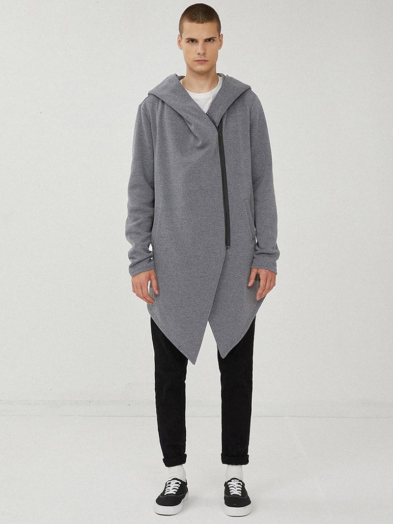 Herr Hooded Zipper Pocket Symmetry Hem Mörkgrå Cardigans